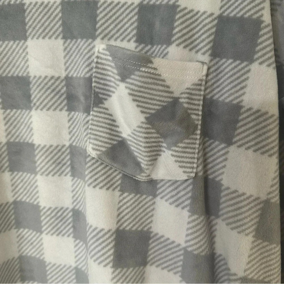 Cuddl Duds White and Gray Gingham Print Long Sleeve Fleece Top Size M - Picture 4 of 10